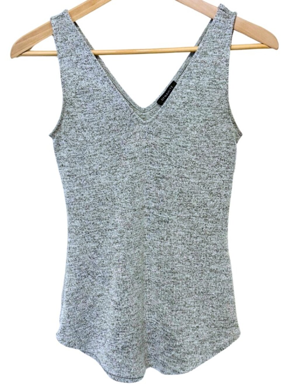 Dynamite V-Neck V-Back Marled Heather Grey Sleeveless Knit Tank Top – XS